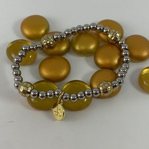 Vintage JS Collections Silver and Hammered Gold Metal Beaded Bracelet